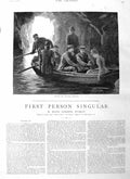 Original Old Antique Print 1885 Illustration Story Men Caves Boat Fine Art 19th