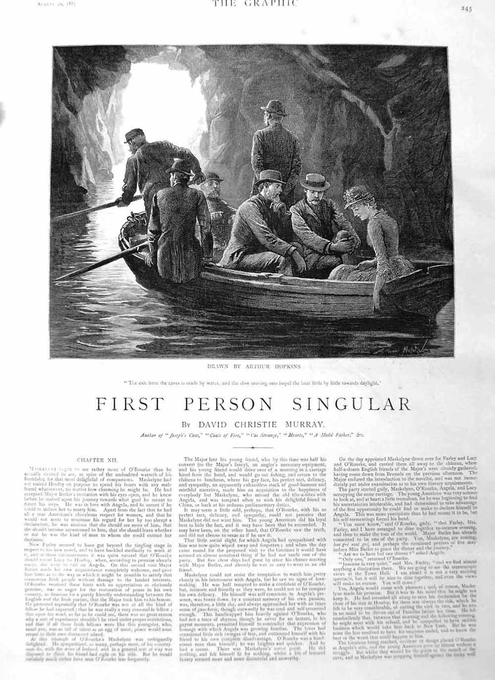 Original Old Antique Print 1885 Illustration Story Men Caves Boat Fine Art 19th