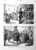 Old Antique Print 1885 Meeting Emperors Kremsier Austria Railway Hunting 19th