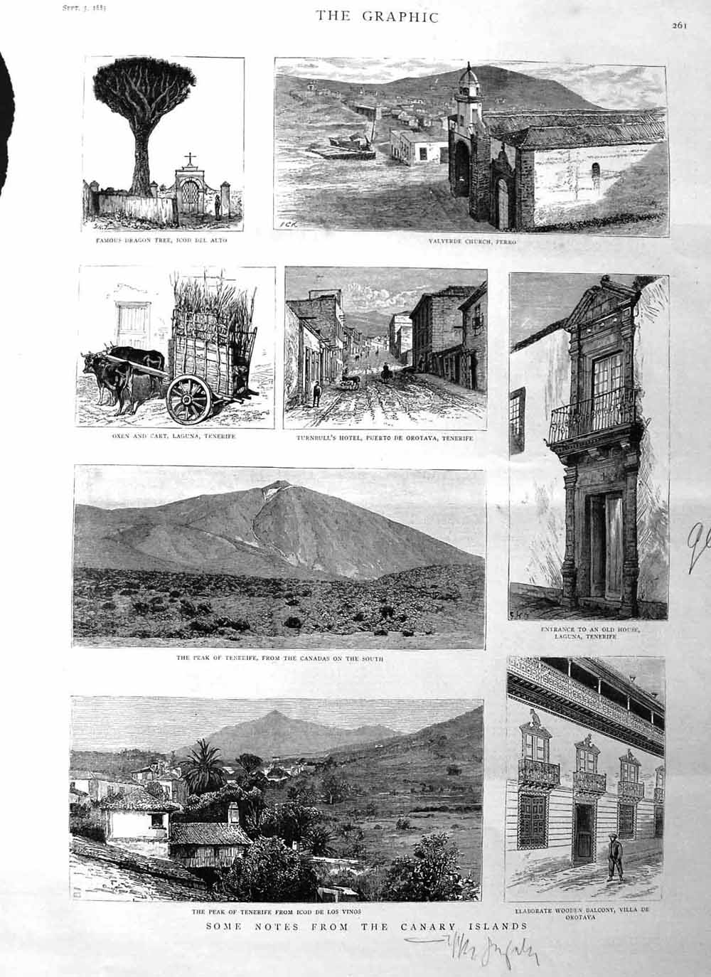 Original Old Antique Print 1885 Canary Islands Tenerife Valverde Church Fer 19th