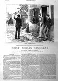 Original Old Antique Print 1885 Illustratio Story O'Rourke Street Scene People