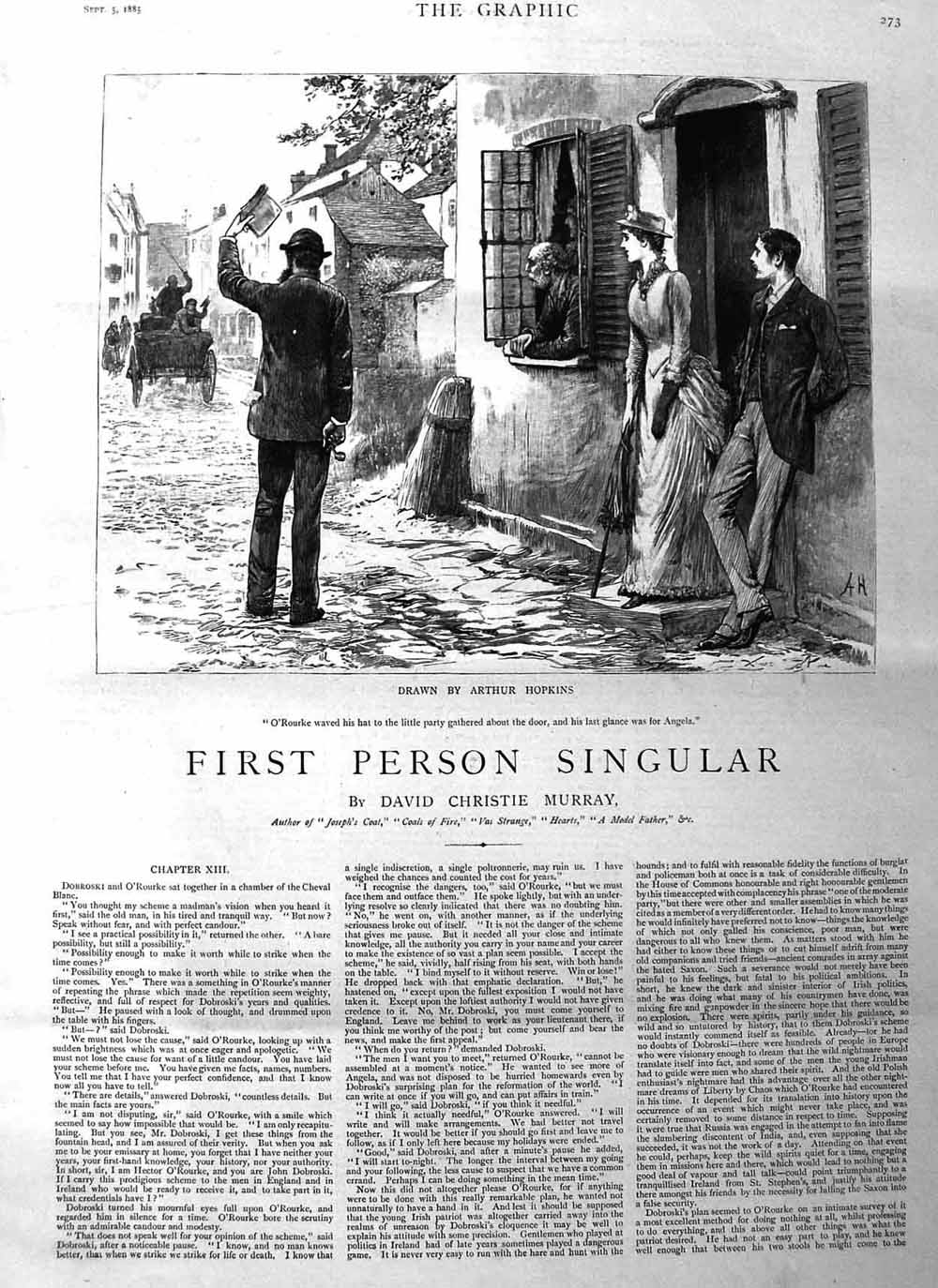 Original Old Antique Print 1885 Illustratio Story O'Rourke Street Scene People