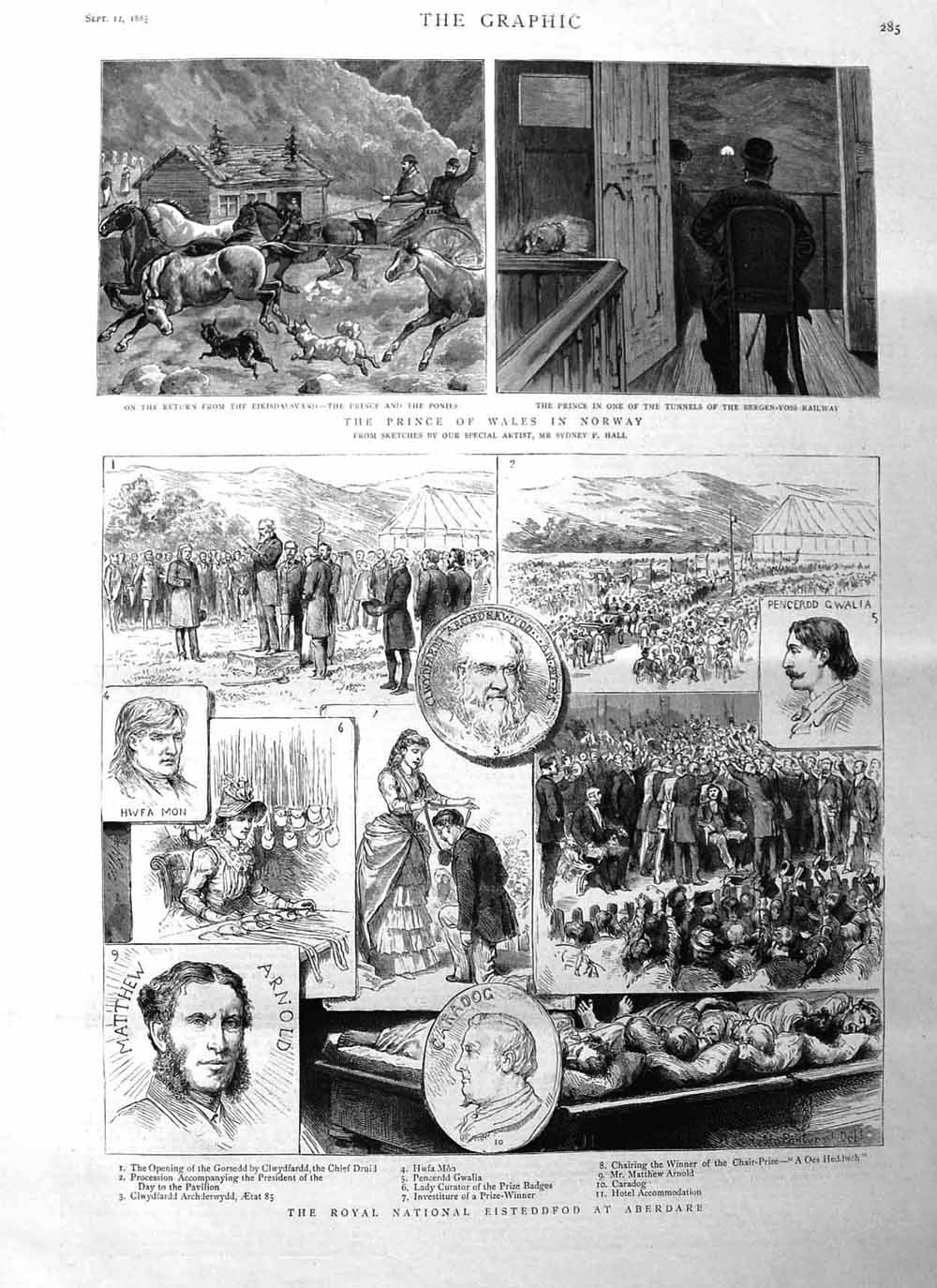 Original Old Antique Print 1885 Prince Wales Norway Royal Eisteddfod A Victorian