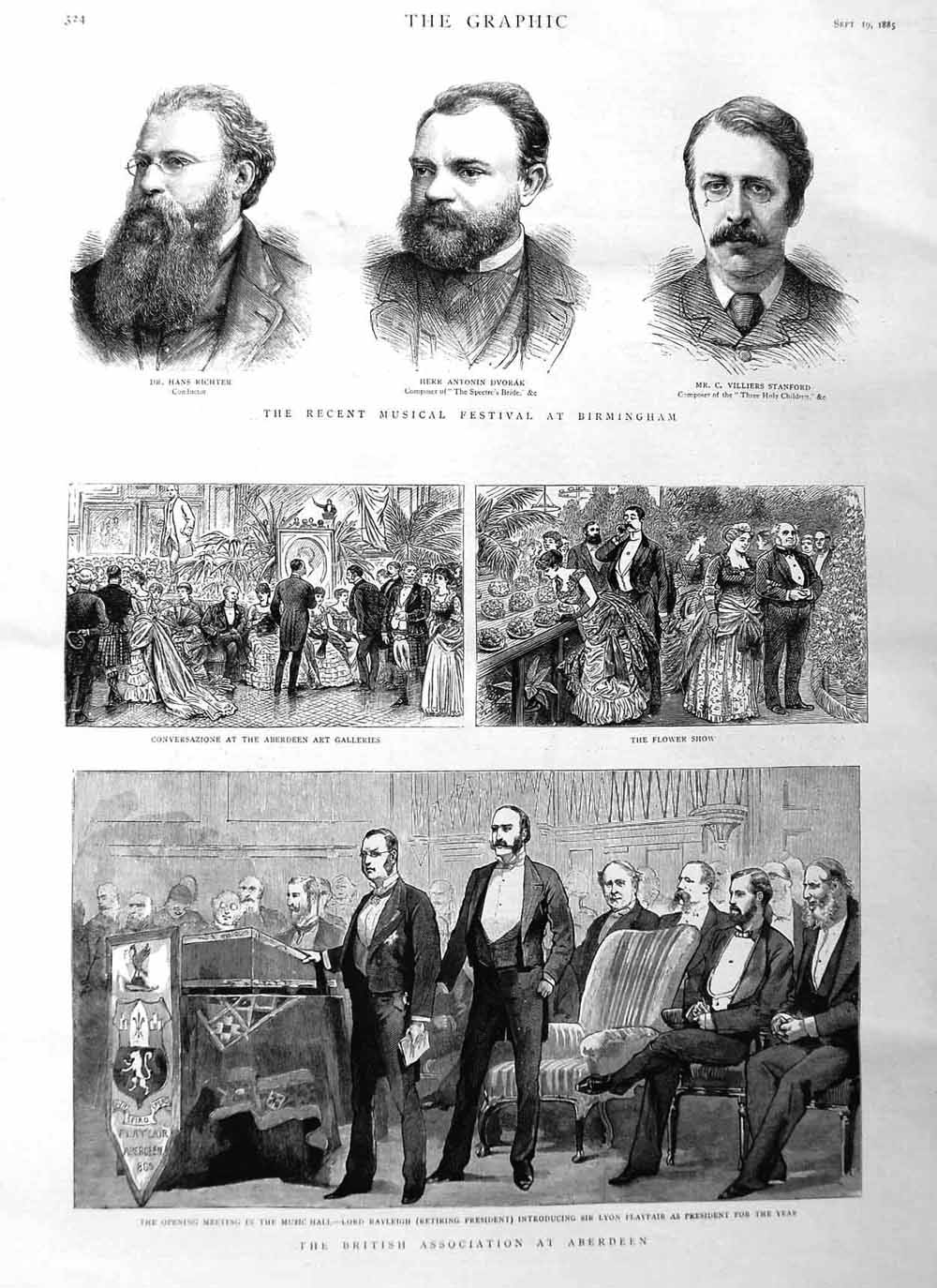 Old Antique Print 1885 Aberdeen Rayleigh Playfair Birmingham Dvorak Men 19th