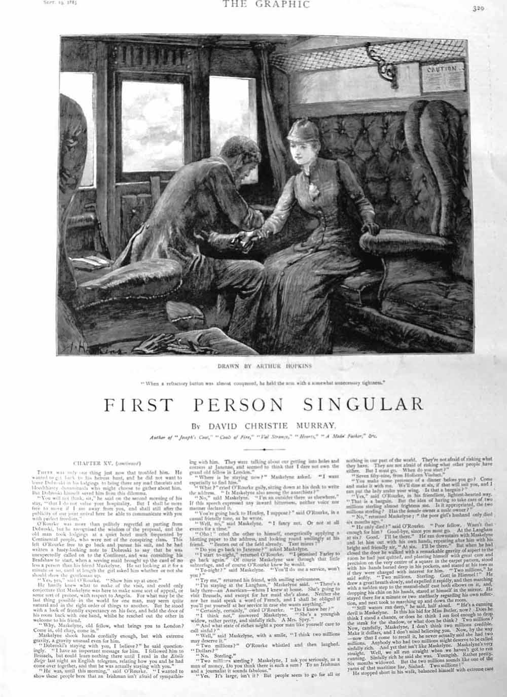 Old Antique Print 1885 Illustration Story Man Lady Train Railway Fine Art 19th