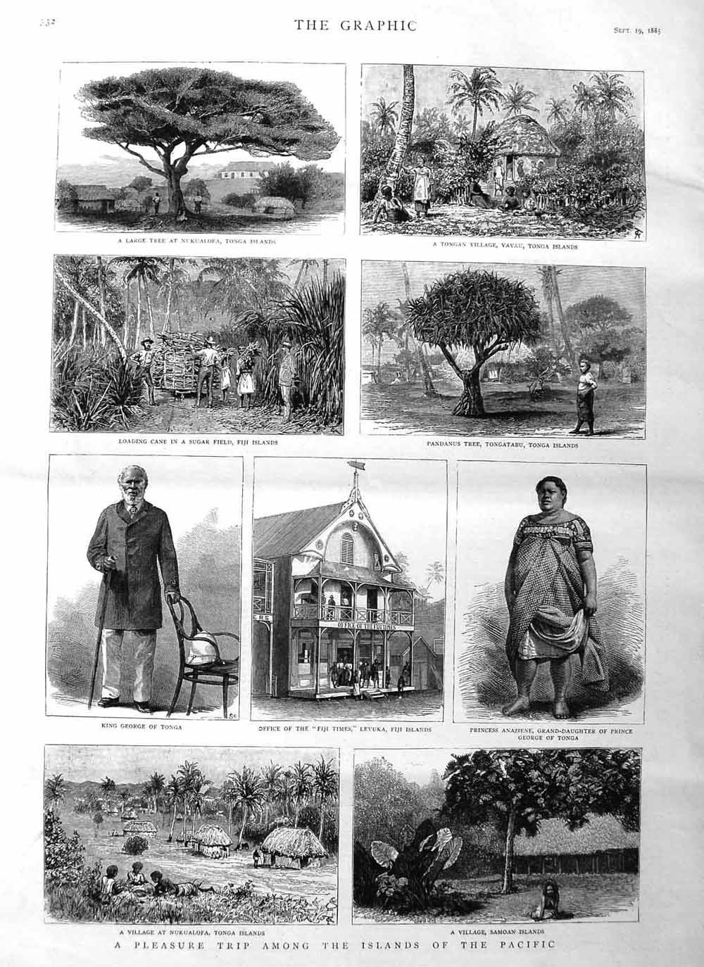 Original Old Antique Print 1885 Islands Pacific Fiji Samoan Tonga Pango Wa 19th