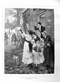 Old Antique Print 1885 Frank Cox Fine Art King Procession Street Family 19th