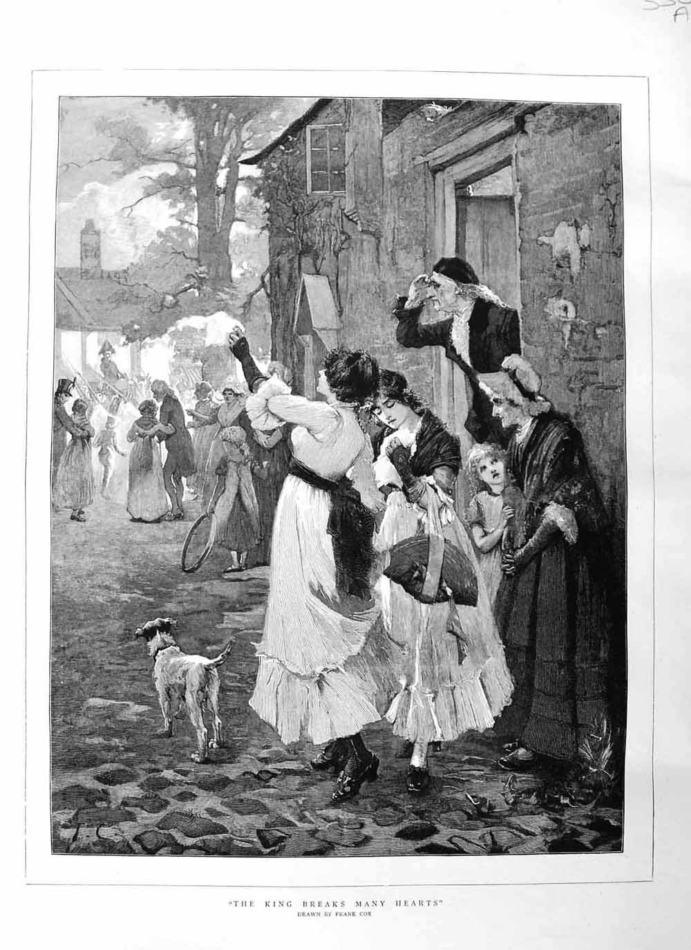 Old Antique Print 1885 Frank Cox Fine Art King Procession Street Family 19th