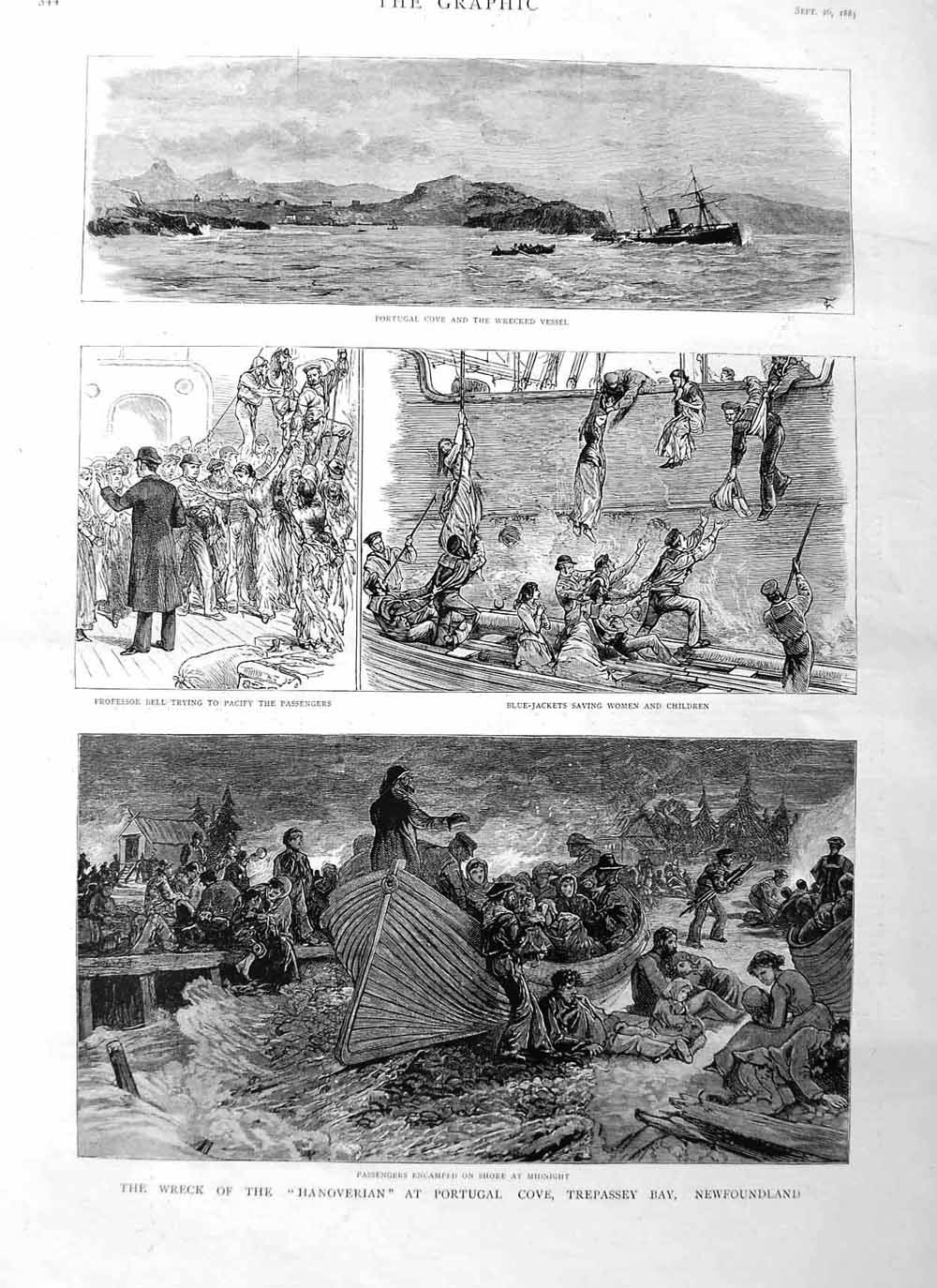 Original Old Antique Print 1885 Ship Wreck Hanoverian Newfoundland Trepas 19th