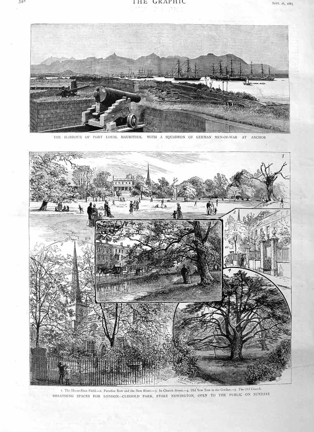 Original Old Antique Print 1885 Harbour Port Louis Muritius ClissPark Victorian