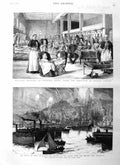 Original Old Antique Print 1885 Military Hospital Abassieh Egypt Sweden Regatta