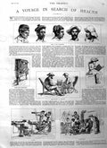 Original Old Antique Print 1885 Ship Passengers Doctors New Zealand Sheep 19th