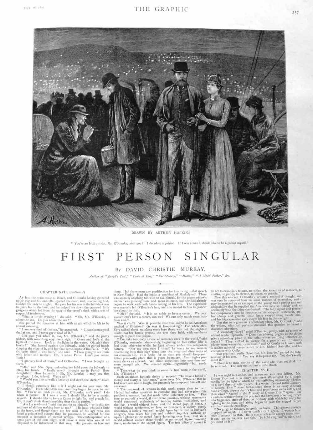 Original Old Antique Print 1885 Illustration Story O'Rourke Men Ladies Romance