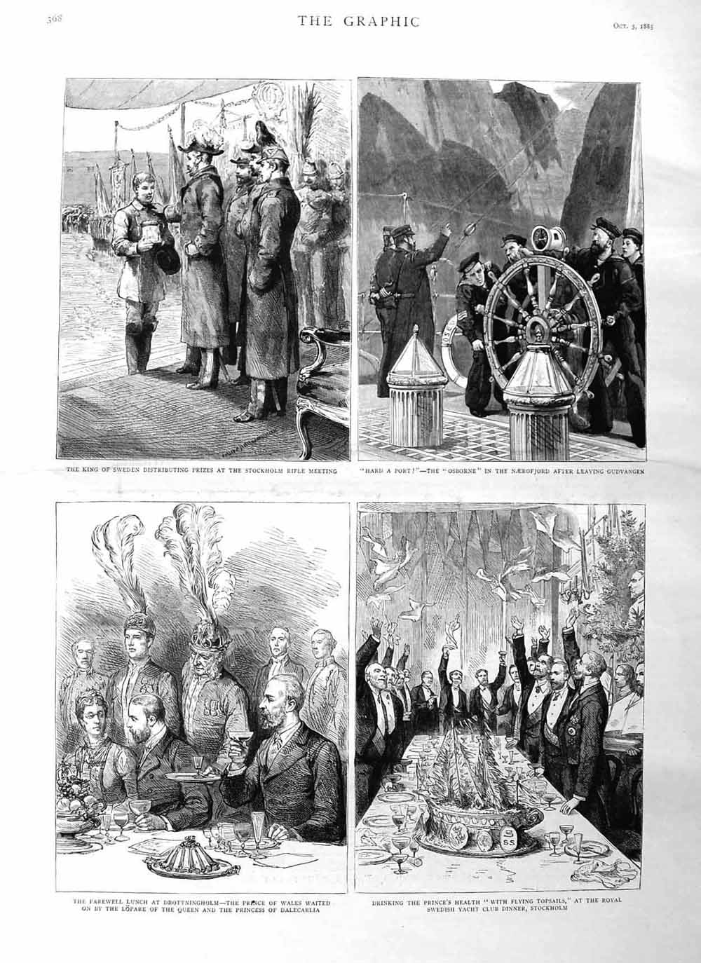 Old Antique Print 1885 King Sweden Stockholm Rifle Osborne Drottningholm 19th