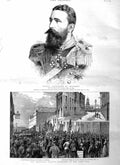 Original Old Antique Print 1885 Prince Alexander Bulgaria Socialist East London