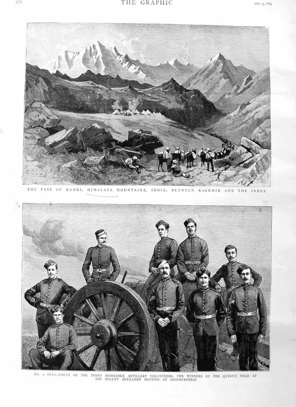 Original Old Antique Print 1885 Pass Kamri Himalaya Mountains Middlesex Siers