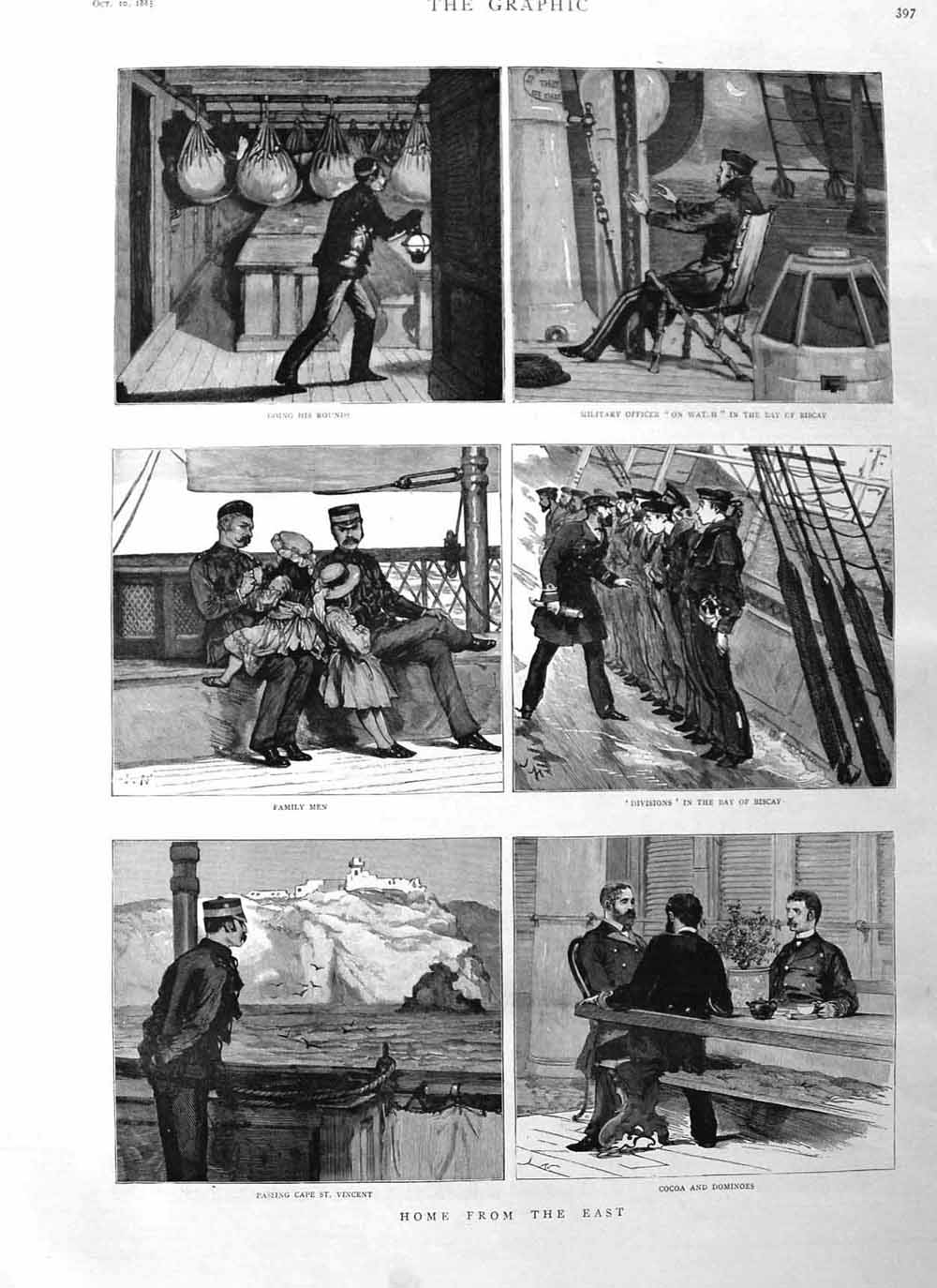 Old Antique Print 1885 Sailors Ship War Bay Biscay Cape St. Vincent War 19th