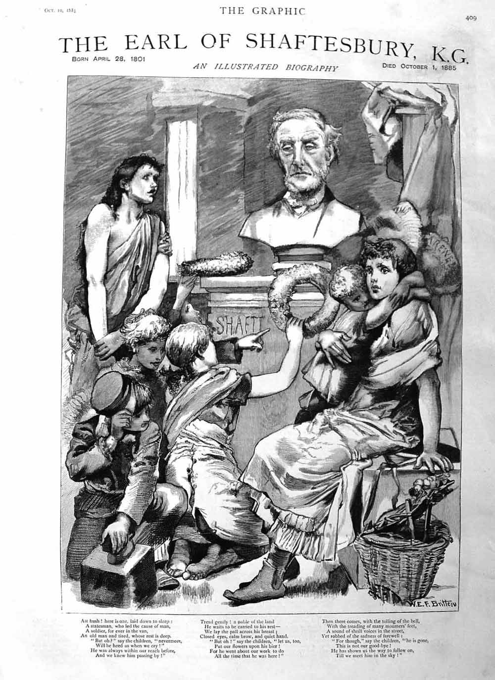Old Antique Print 1885 Earl Shaftesbury Westminster School Industry Giles 19th