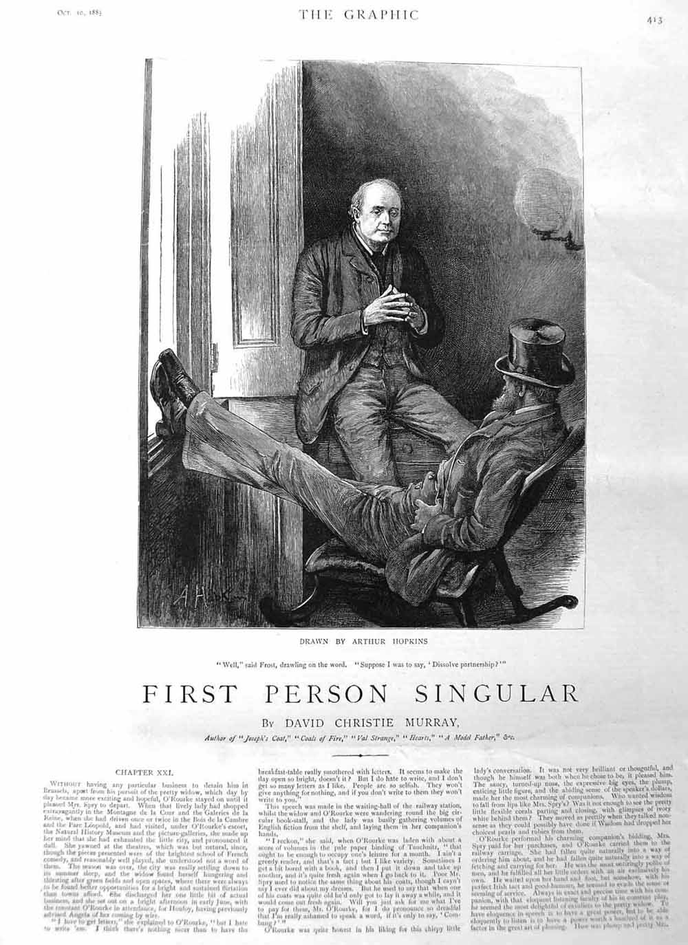 Original Old Antique Print 1885 Illustration Story Men Meeting Chair Fine Art
