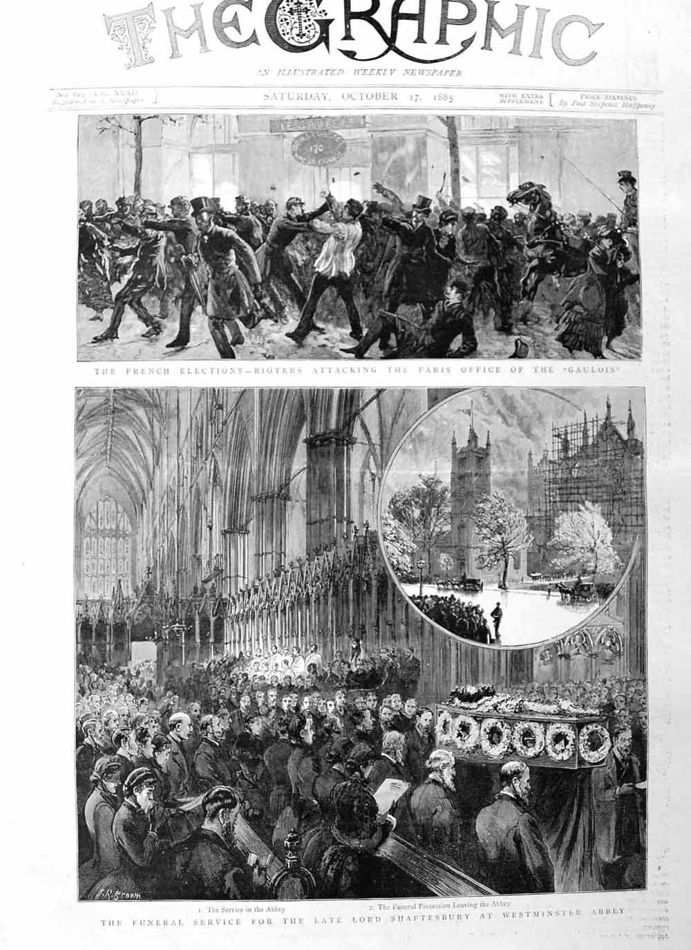Old Antique Print 1885 Funeral Shaftesbury Westminster Gaulois Elections 19th
