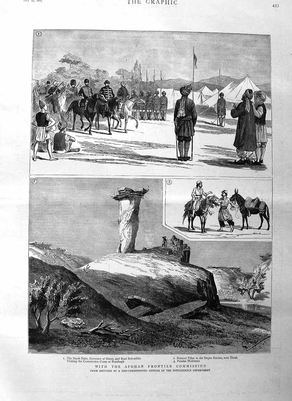Original Old Antique Print 1885 Afghan War Sipah Salar Heart Rozabagh Muleteers