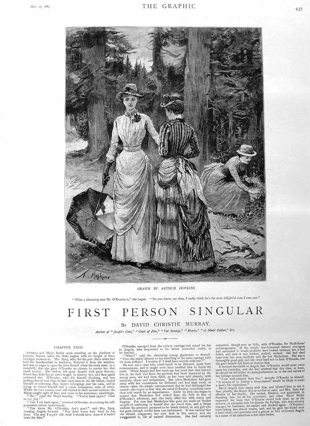 Original Old Antique Print 1885 Illustration Story Ladies Woods Trees F 19th