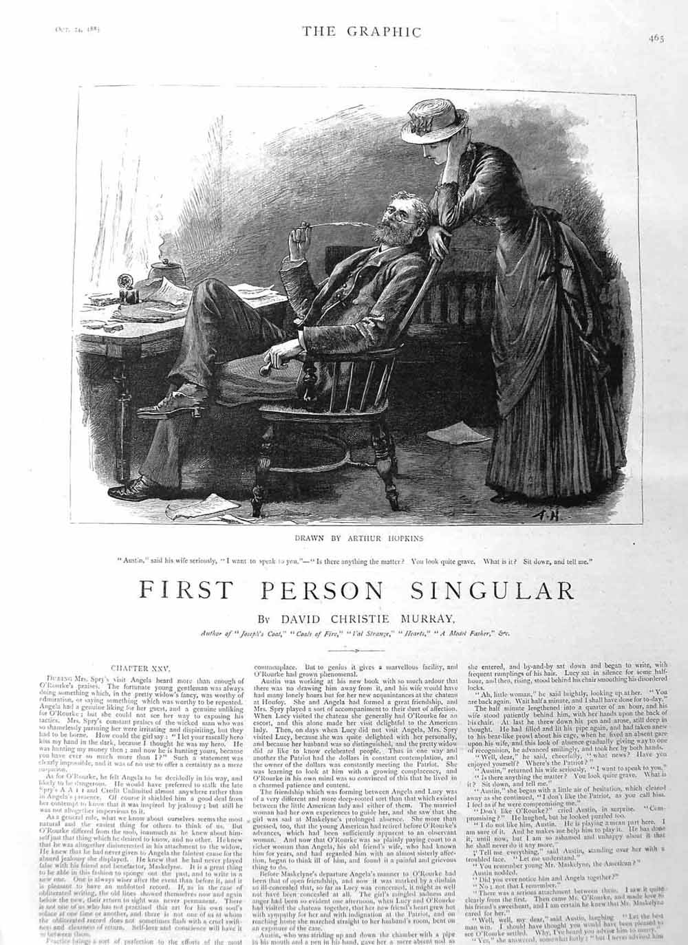 Original Old Antique Print 1885 Illustration Story Man Woman Chair Fine Art