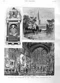 Original Old Antique Print 1885 Trinity Church Stratford-Upon-Avon Shakespeare