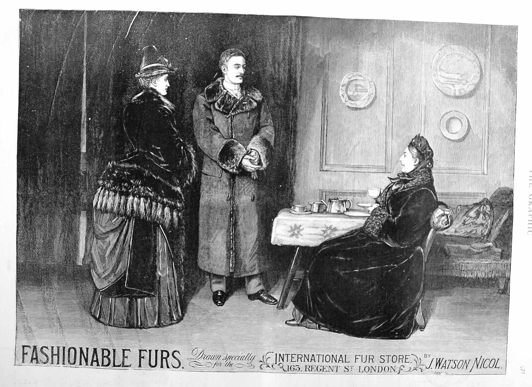 Original Old Antique Print 1885 Advertisment Fashionable Furs Watson Nicol Art