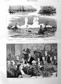 Old Antique Print 1885 Banquet Roberts Mansion House New York Ships War 19th