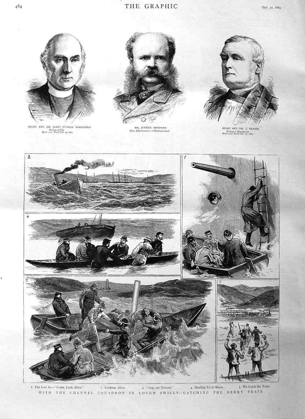 Original Old Antique Print 1885 Channel Squadron Lough Swilly Woodford Fraser