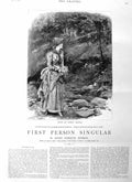 Original Old Antique Print 1885 Illustration Story O'Rourke Lady Flowers Art