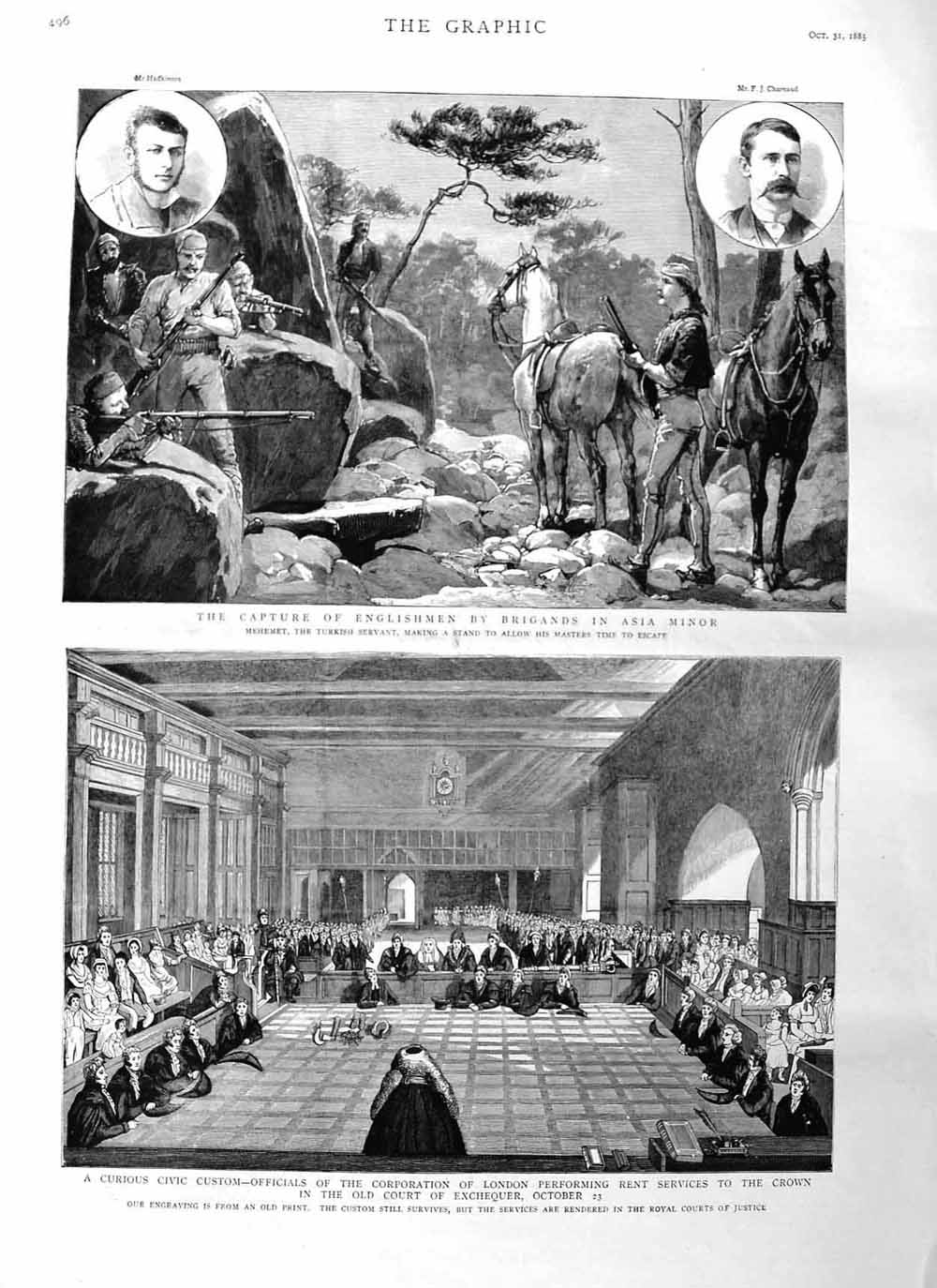 Old Antique Print 1885 Mehemet Turkish Servant Asia Minor Court Exchequer 19th