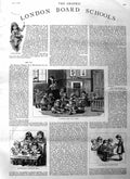Original Old Antique Print 1885 London Board Schools Children Nursery Victorian