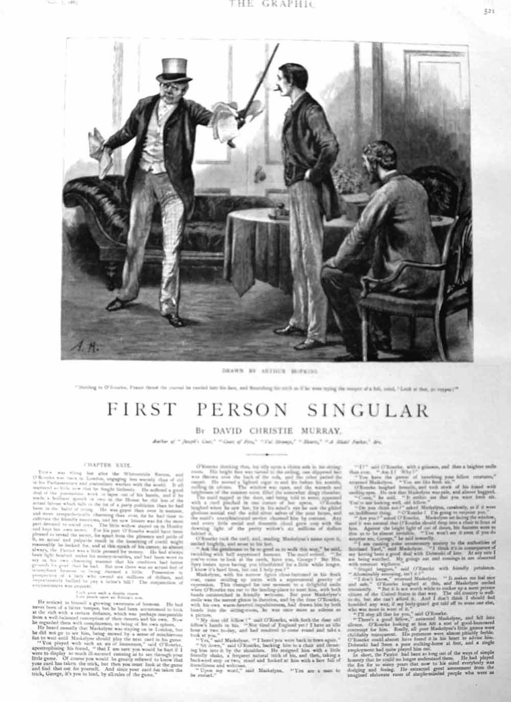 Original Old Antique Print 1885 Illustration Story Fraser Men Chair Table House