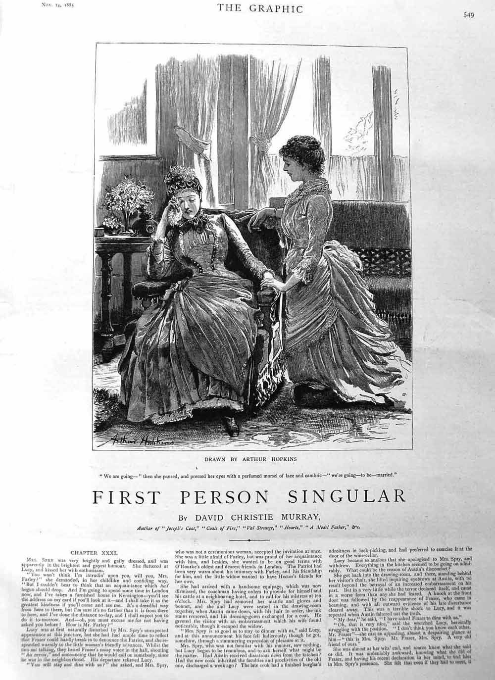 Original Old Antique Print 1885 Illustration Story Ladies Crying House 19th