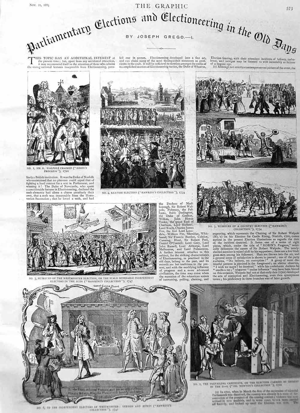 Original Old Antique Print 1885 Parliament Elections Walpole Westminster 19th