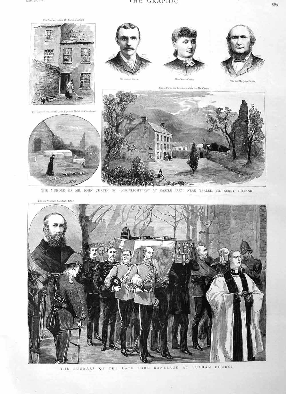 Original Old Antique Print 1885 Lord Ranelagh Fulham Church Curtin Murder 19th