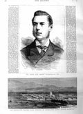 Original Old Antique Print 1885 Joseph Chamberlain King Burma Pagoda Mandalay
