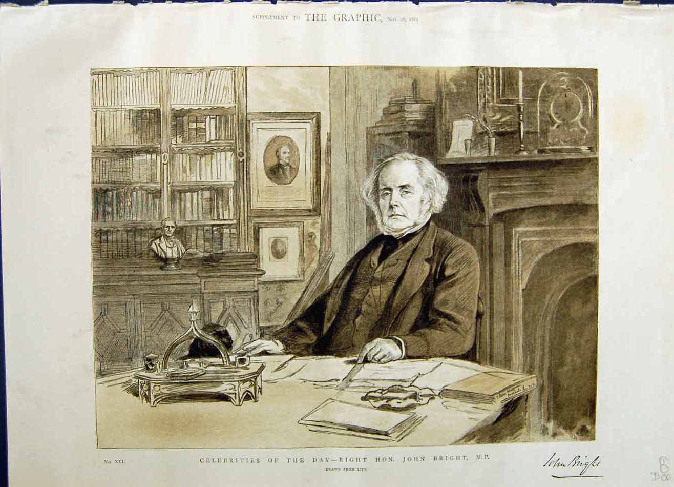 Original Old Antique Print 1885 Portrait John Bright Member Parliament 19th