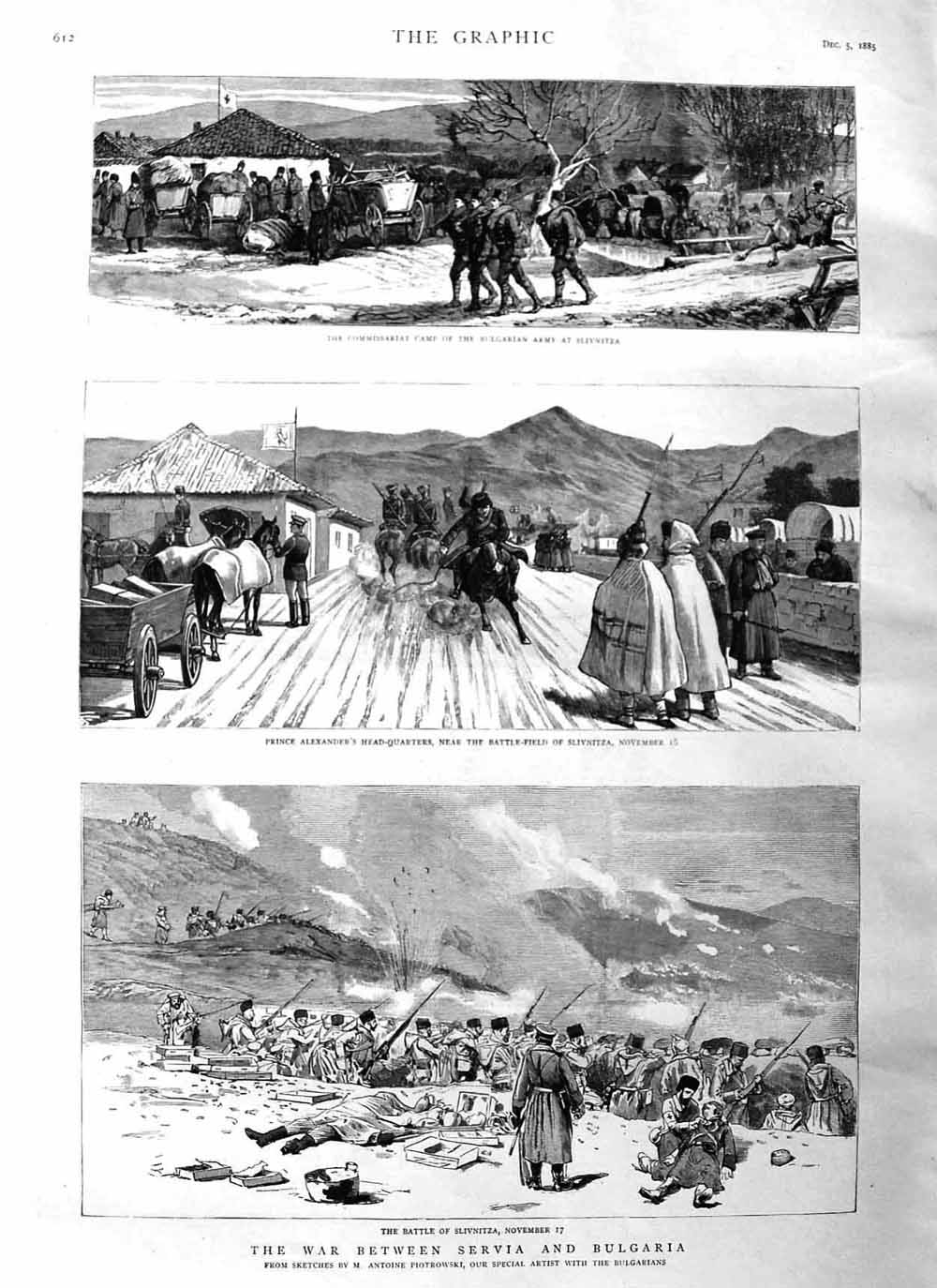 Original Old Antique Print 1885 War Servia Bulgaria Slivnitza Prince Al 19th