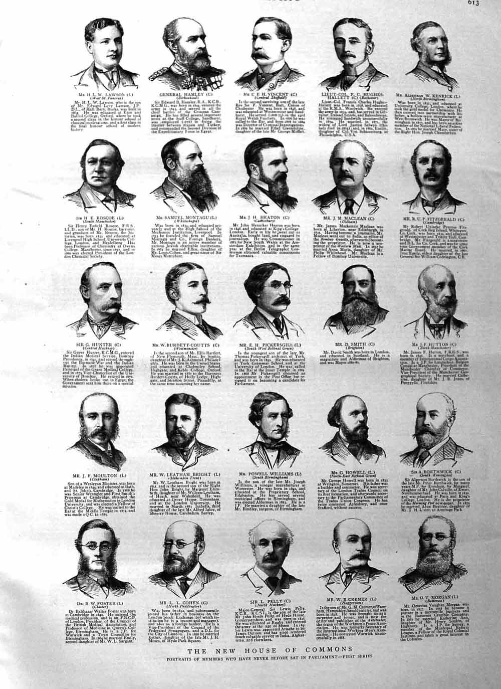 Old Antique Print 1885 Commons Vincent Williams Pelly Burdett-Coutts Men 19th
