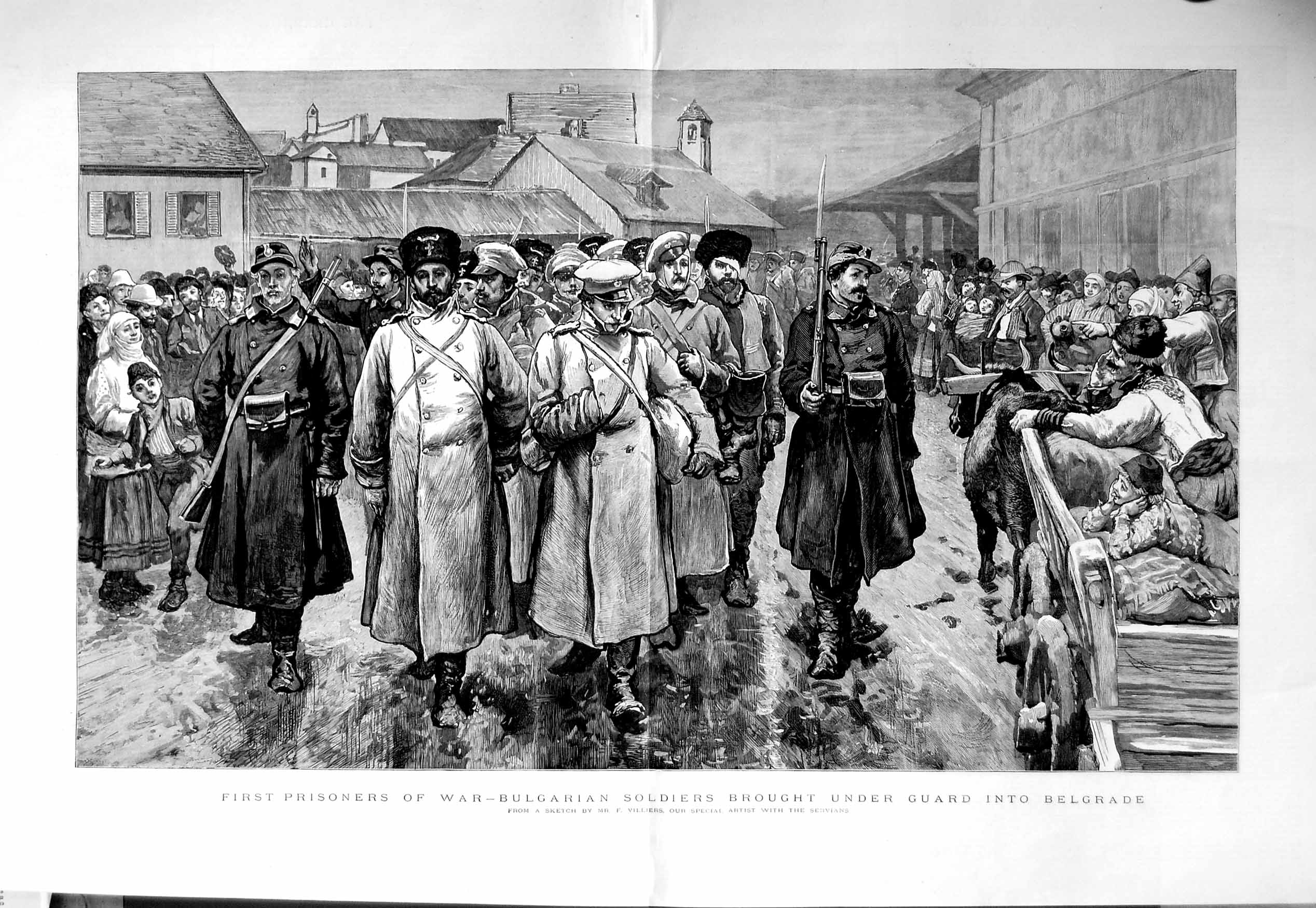 Original Old Antique Print 1885 Prisoners War Bulgaria Siers Belgrade S 19th