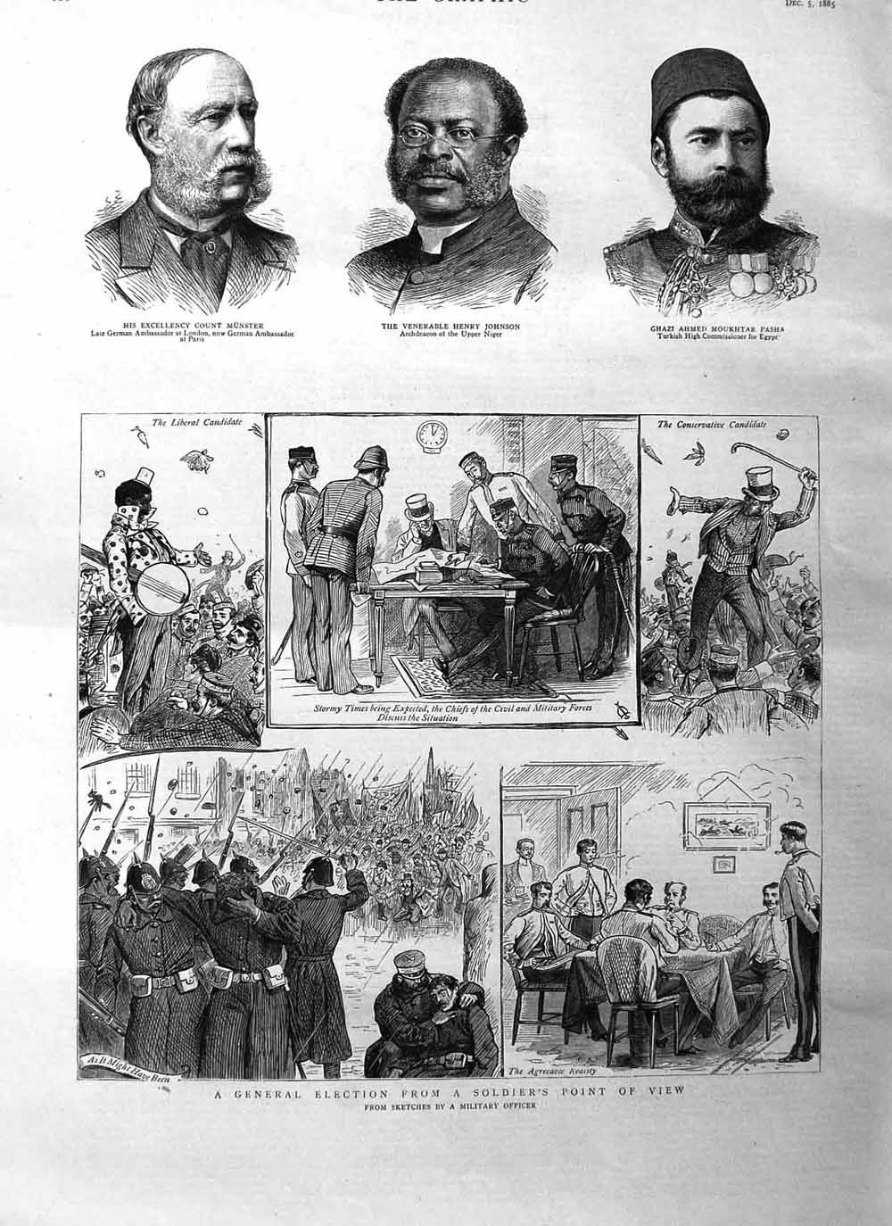 Original Old Antique Print 1885 Siers General Election Munster Johnson Pasha