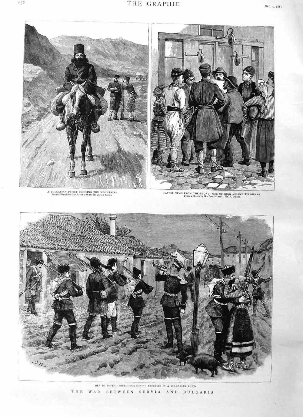 Old Antique Print 1885 War Servia Bulgaria Priest King Milan Sofia Army 19th