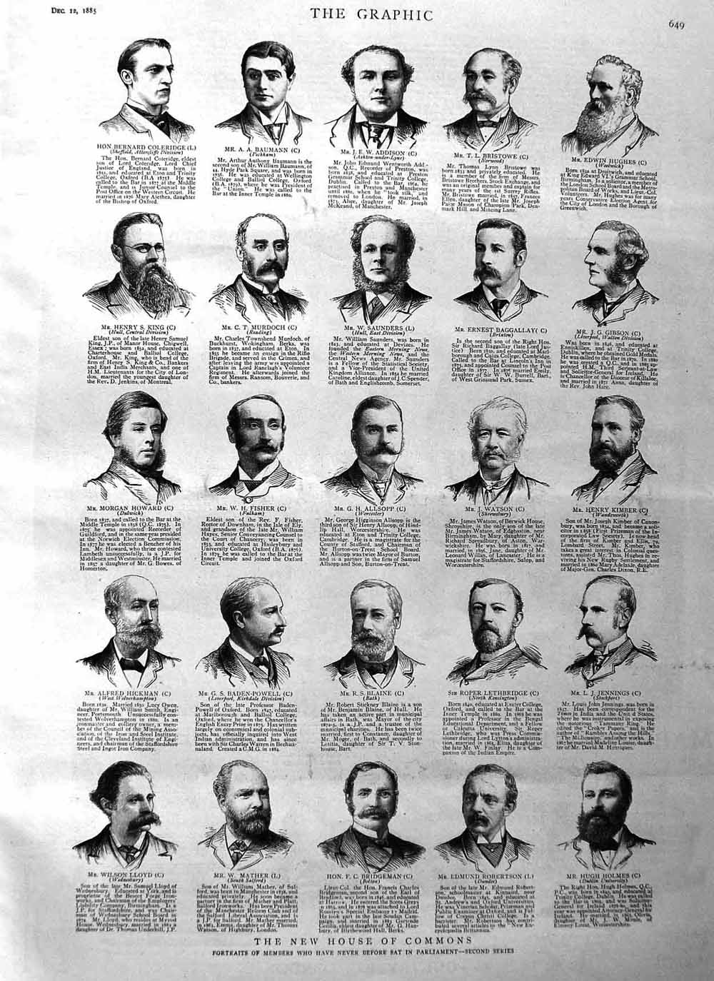 Original Old Antique Print 1885 Commons Blaine Allsopp Saunders Murdoch Addison