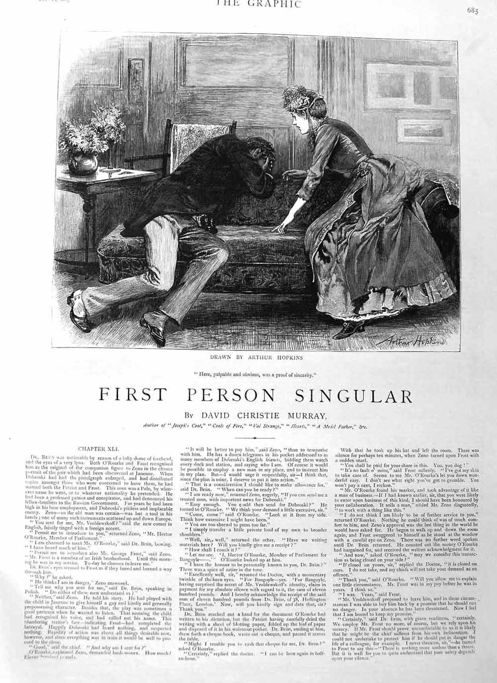 Original Old Antique Print 1885 Illustration Story Man Woman Romance Fine Art
