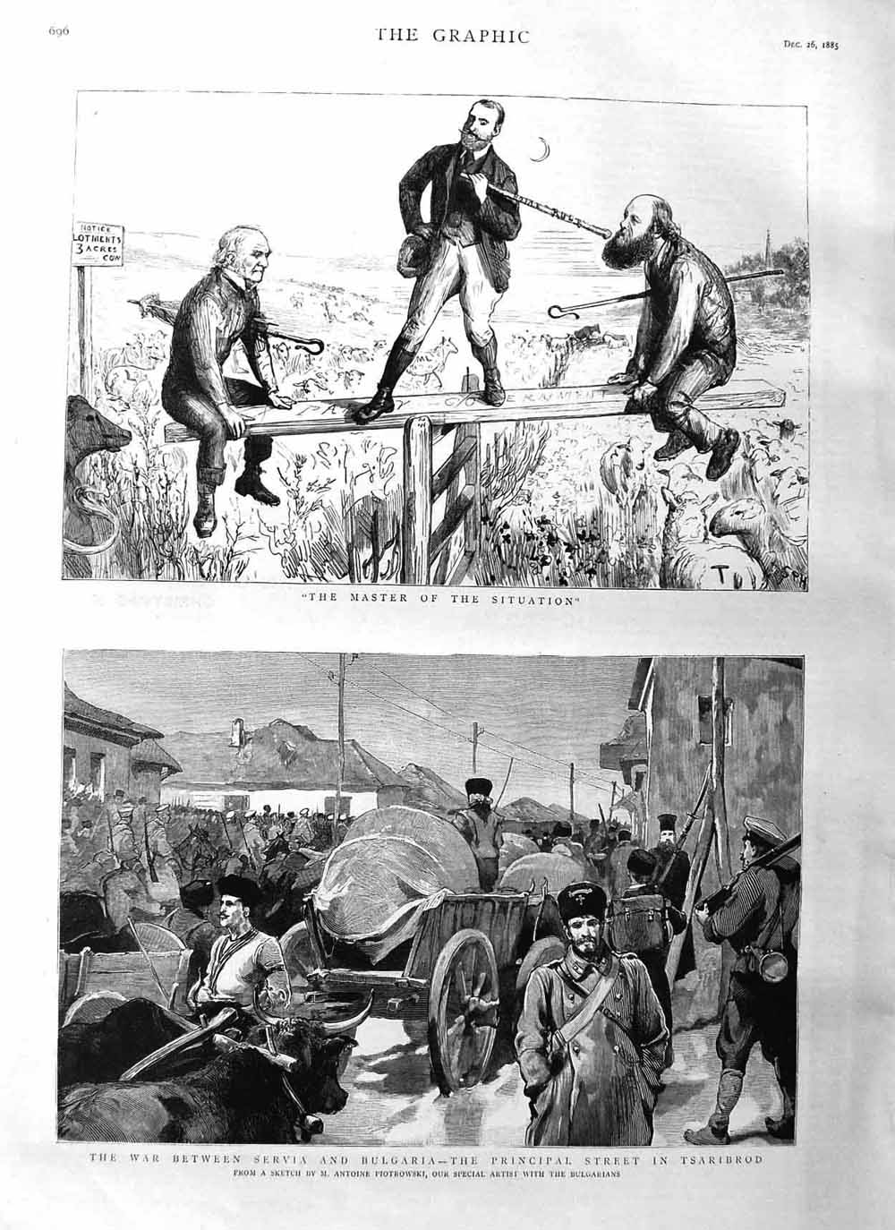 Original Old Antique Print 1885 War Servia Bulgaria Siers Tsaribrod Victorian