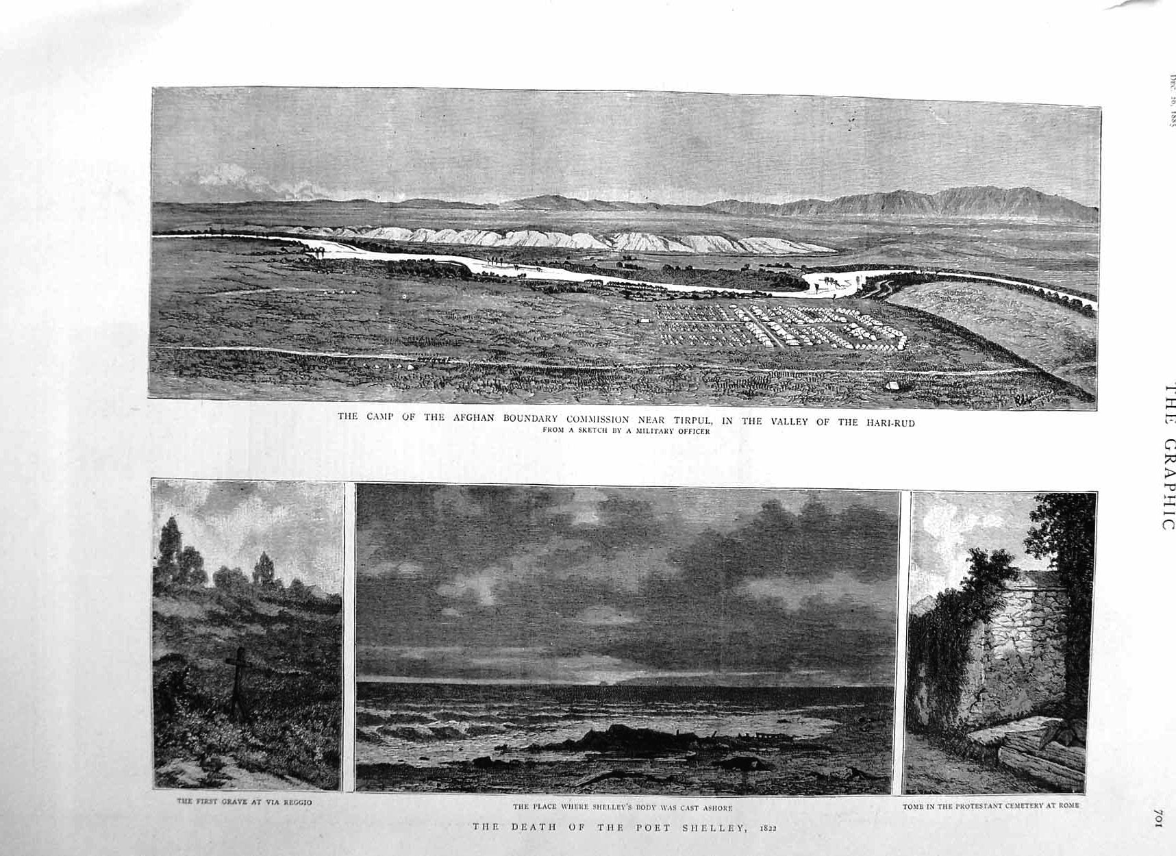 Original Old Antique Print 1885 Poet Shelley Grave Reggio Rome Afghan Hari- 19th