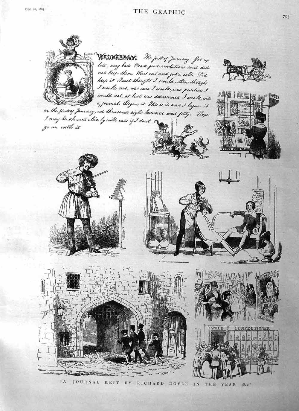 Original Old Antique Print 1885 Illustration Journal Richard Doyle Story 19th